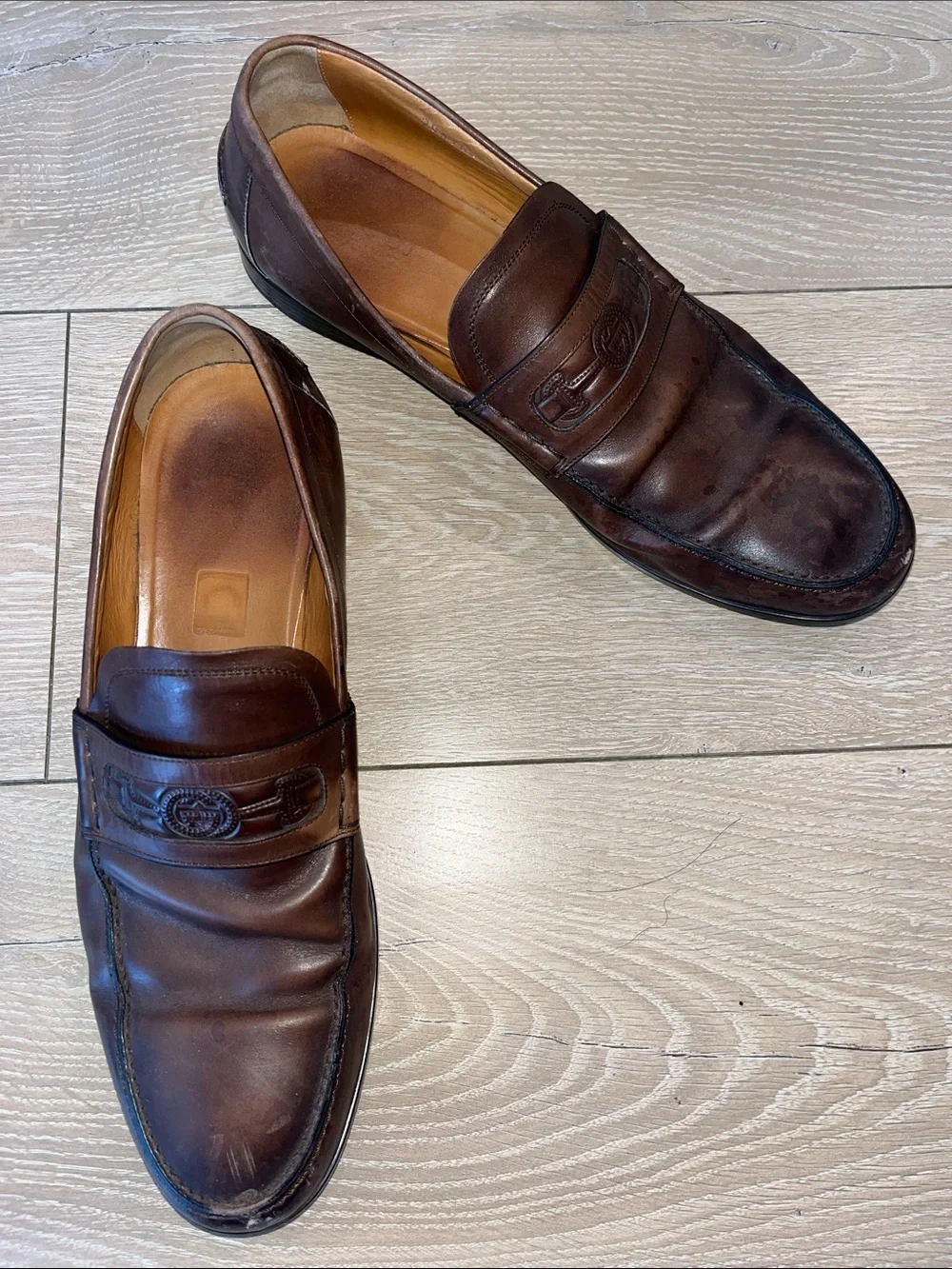 Gucci Brown Leather Horsebit Embossed Slip On Loafers Size 9 Men’s